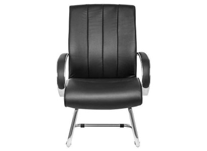 Chefsessel van zwart leder met bekleding, bureaustoel, computerstoelen, stomeubilair, nieuw.