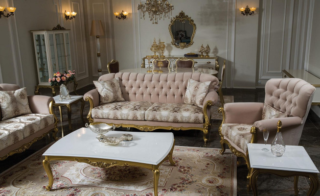 Luxe bankstel set van 5 delen, bankstel 3+2+1, salontafel, bijzettafel, fauteuil.