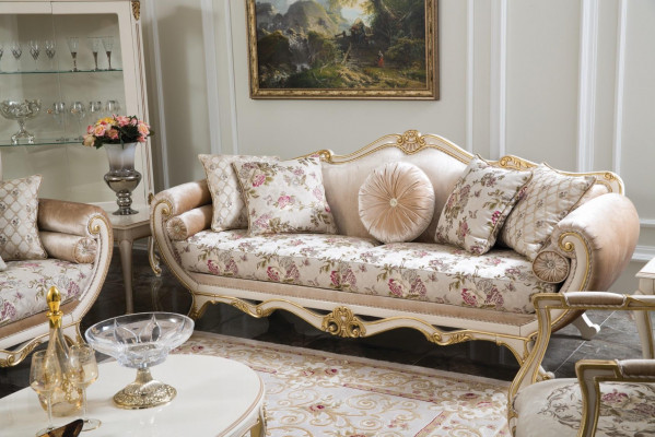 Bankstel 3-zitsbank Luxe driezits gestoffeerde design woonkamer klassiek meubel.