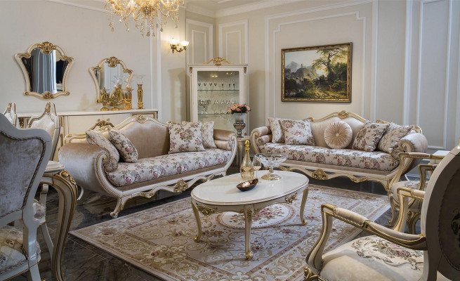 Bankstel 3-zitsbank Luxe driezits gestoffeerde design woonkamer klassiek meubel.