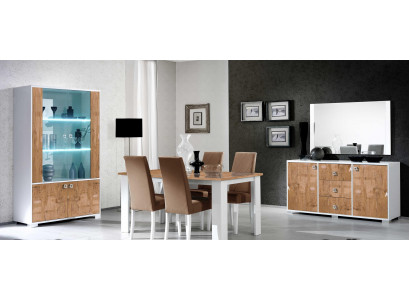Eetkamer set met RTV tafel, 4 stoelen, vitrinekast - 7-delige complete luxe meubelset nieuw