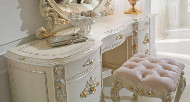Make-up tafel Kaptafel Console tafel Kaptafel Slaapkamer Luxe Beige
