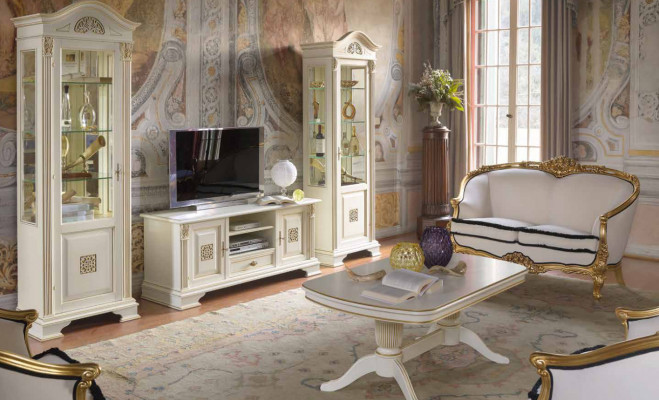 Woonkamer wandkast vitrine console wandkast glazen vitrines massief hout 3-delig. 