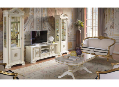 Woonkamer wandkast vitrine console wandkast glazen vitrines massief hout 3-delig. 
