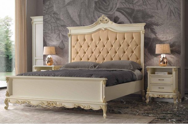 Slaapkamerbed met 2 nachtkastjes, set bedmeubilair Chesterfield massief hout.