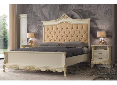 Slaapkamerbed met 2 nachtkastjes, set bedmeubilair Chesterfield massief hout.