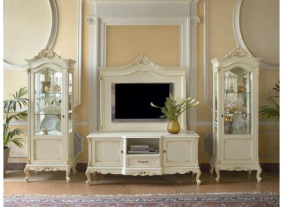 Woonkamer wandkast vitrine dressoir RTV plank muren kast 4-delige massief houten.
