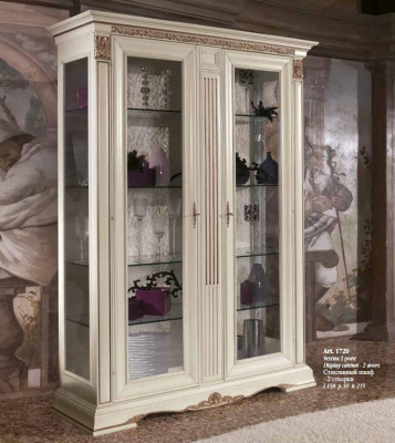 Vitrine Glas Kast Woonkamer Etalage 2-delige Vitrines Barok Rococo Italië Massief hout