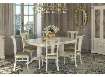 Essgruppe Kamer Stoelen Tafels Set 4 stoelen + Tafel Meubels Massief hout Zitkussen Nieuw