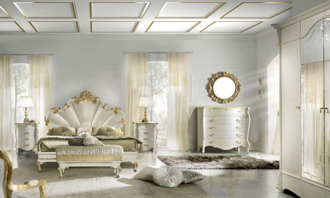 Bed nachtkastje commode 6-delige slaapkamer set massief hout ontwerp luxe