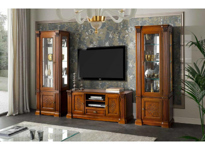 Klassieke woonkamer vitrinekast TV-kastje wandkast 3-delige massief houten set