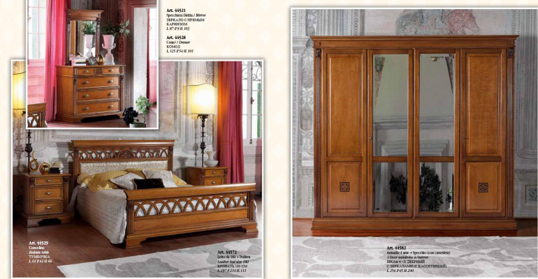Slaapkamer set compleet: commode, bed, kledingkast, bedden, nachtkastje. 6-delige set van massief hout.