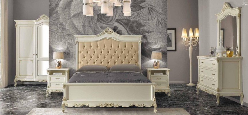 Slaapkamerbed met 2 nachtkastjes, set bedmeubilair Chesterfield massief hout.