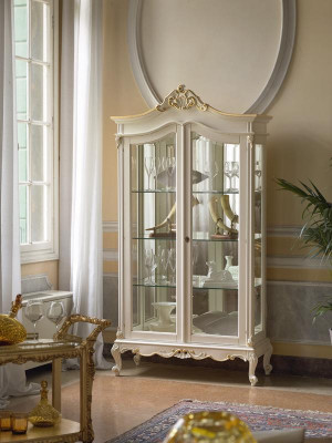 Vitrinekast Vitrines Woonkamer Massief Hout Kasten Ontwerp Barok Rococo Wit nieuw