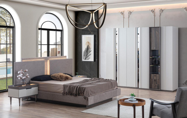 Slaapkamer set Modern Bed 2x Nachtkastje en Kledingkast 4 delig Nieuw