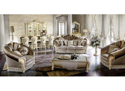 Luxe meubilair bankstel bank sofa bekleding 3+1+1 zit + salontafel hout nieuw