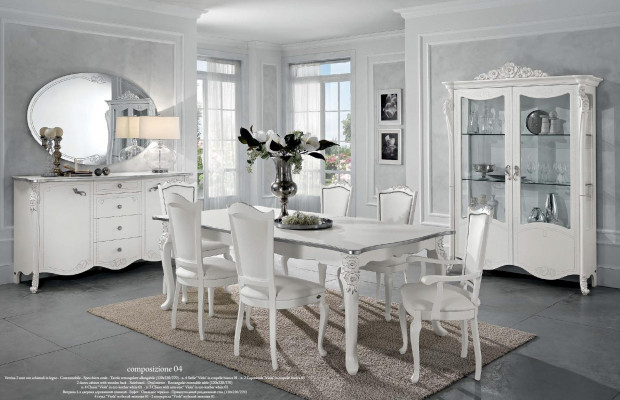 Eetkamer set eettafel 6x stoelen dressoir vitrine groep ensemble Italië 9-delig.