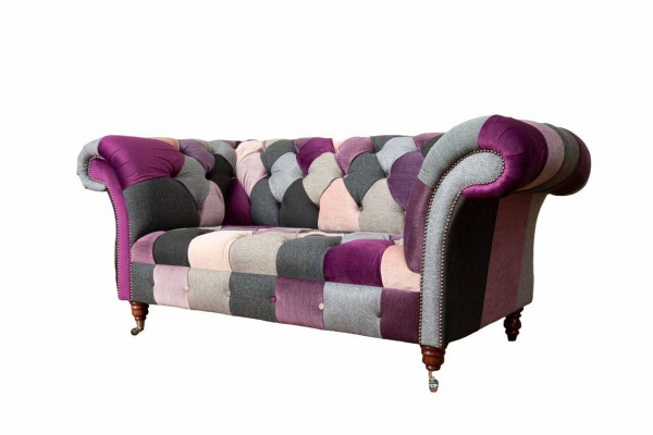 Chesterfield stoffen bank bank bekleding ontwerp 2-zit stoffen bank grijs Chesterfieldstoffsofa Bankbezug Design 2-Sitzer Stoffsofa Grau