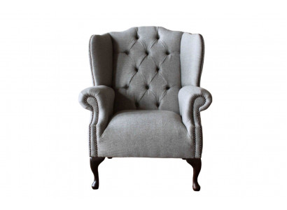Luxe gestoffeerde klassieke Chesterfield-fauteuil met hoge rugleuning, eenzitter, nieuw.