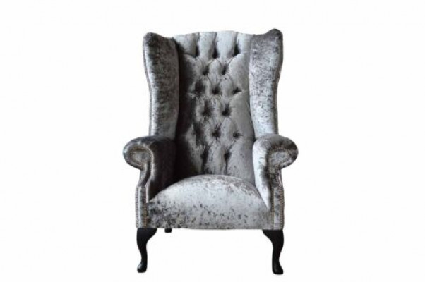Ohrensessel Chesterfield Fauteuil Bank 1 Zits Grijs Stof Textiel Nieuw
