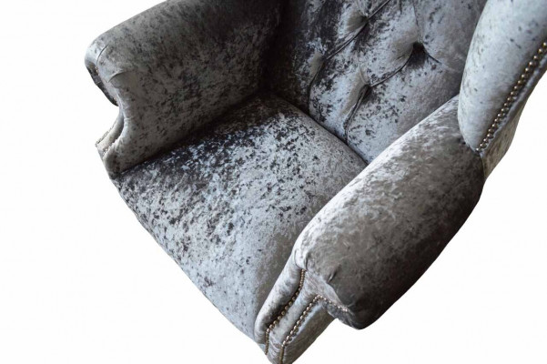 Ohrensessel Chesterfield Fauteuil Bank 1 Zits Grijs Stof Textiel Nieuw
