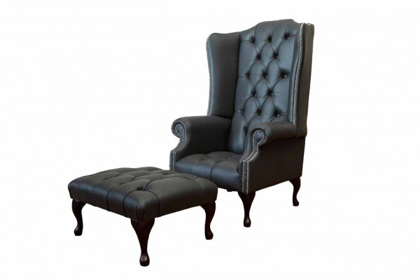 Fauteuil met voetenbankje ontwerper gestoffeerde fauteuil Chesterfield oorfauteuil nieuw