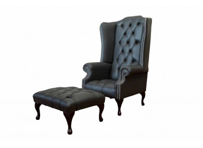 Fauteuil met voetenbankje ontwerper gestoffeerde fauteuil Chesterfield oorfauteuil nieuw