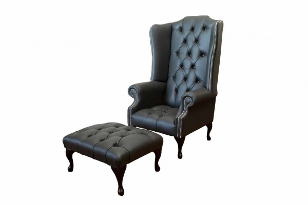 Fauteuil met voetenbankje ontwerper gestoffeerde fauteuil Chesterfield oorfauteuil nieuw