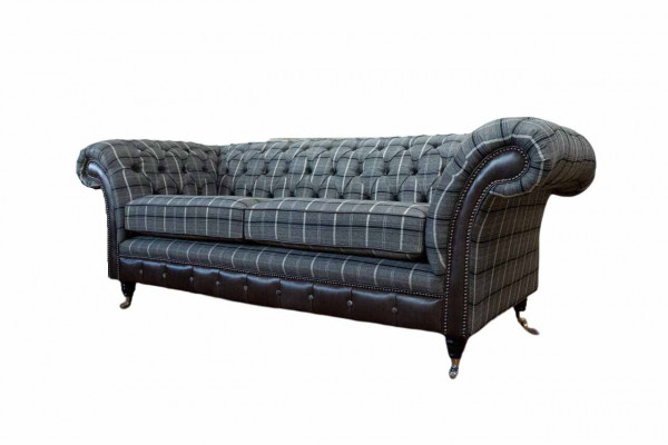 Bankstel 3-zits bankstellen textiel banken design meubels driezits grijs Chesterfield