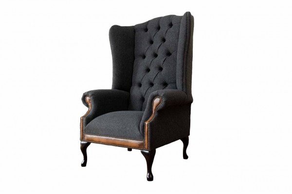 Chesterfield fauteuil Grijs Woonkamer Klassiek textiel Oorfauteuil Meubels