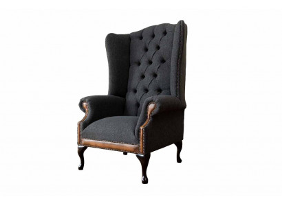 Chesterfield fauteuil Grijs Woonkamer Klassiek textiel Oorfauteuil Meubels
