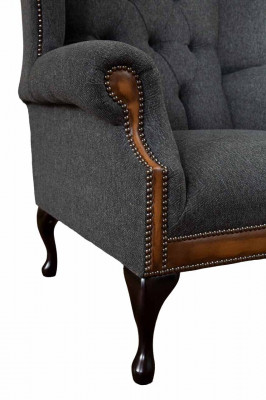 Chesterfield fauteuil Grijs Woonkamer Klassiek textiel Oorfauteuil Meubels