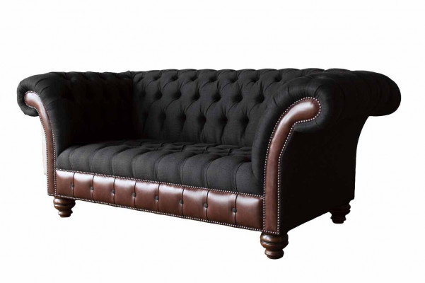 Sofa 2-zitsbank gestoffeerde bank stof Chesterfield bank grijs nieuw