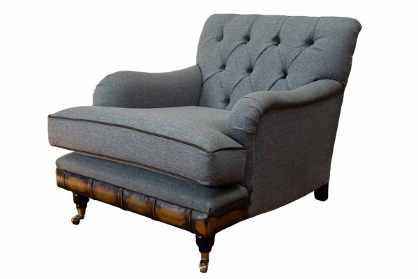 Fauteuil vleugelback zits stof luxe woonkamer klassiek Chesterfield.