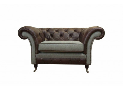 Chesterfield oorfauteuil Grijs bankstel Fauteuil Bank leren bank Nieuw