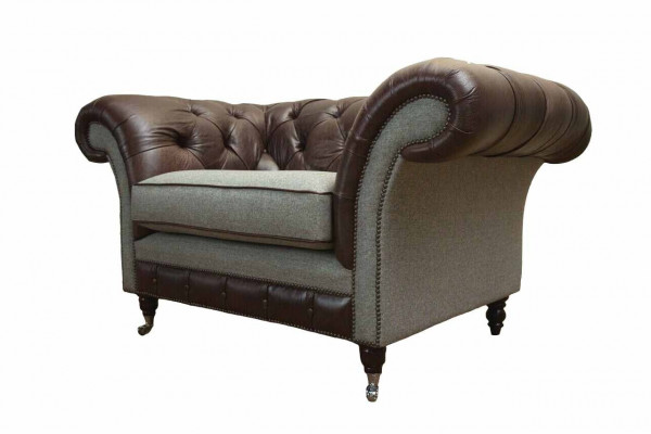 Chesterfield oorfauteuil Grijs bankstel Fauteuil Bank leren bank Nieuw