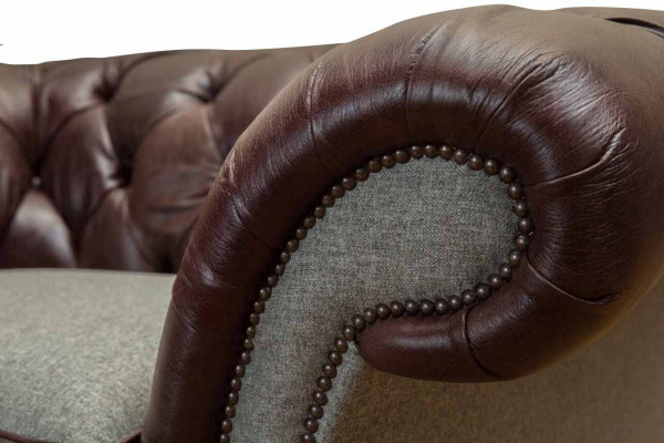 Chesterfield oorfauteuil Grijs bankstel Fauteuil Bank leren bank Nieuw