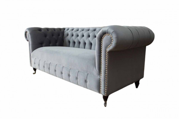 Chesterfield Grijs Bank Driepersoons Bank Banken Bankstellen Fluweel Meubels 230cm