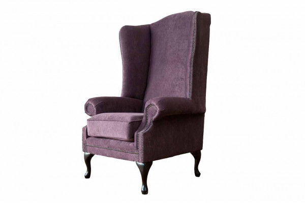 Stoel Chesterfield Textiel Lounge Club Bekleding Paars Luxe Oorfauteuil