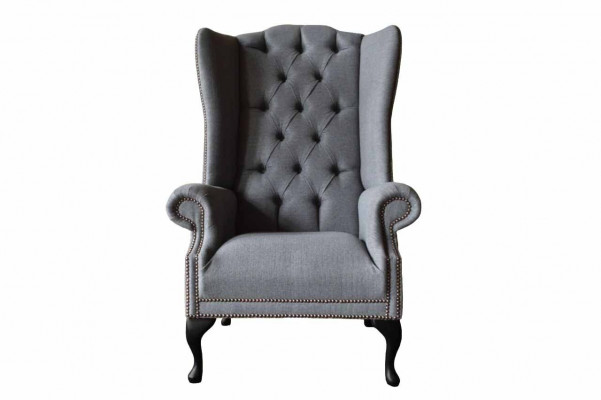 Ohrensessel Chesterfield Bank Bank Bekleding 1 Zitter Grijs Fauteuil Textiel