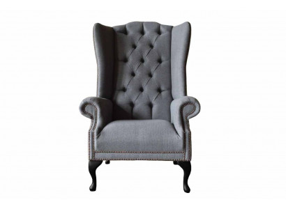 Ohrensessel Chesterfield Bank Bank Bekleding 1 Zitter Grijs Fauteuil Textiel