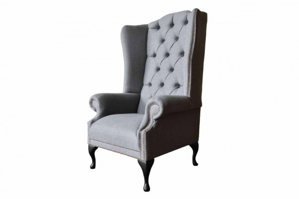 Ohrensessel Chesterfield Bank Bank Bekleding 1 Zitter Grijs Fauteuil Textiel