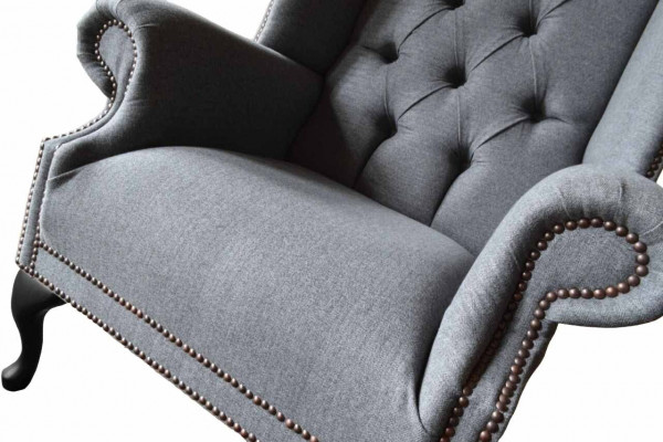 Ohrensessel Chesterfield Bank Bank Bekleding 1 Zitter Grijs Fauteuil Textiel