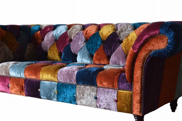 Chesterfield Stoffen Bank Gestoffeerde Bank Luxe Stof 3-Zits Design