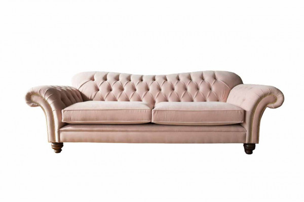 Bank 3-zitter Chesterfield bank Zit textiel stof Bankstellen roze bekleding