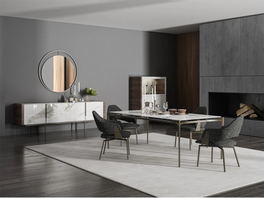 Luxe eetkamerset 8-delig inrichting eettafel stoelen 4x hout meubels dressoir