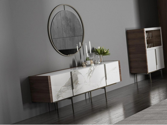 Luxe eetkamerset 8-delig inrichting eettafel stoelen 4x hout meubels dressoir