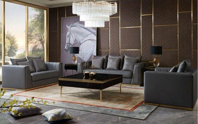 Sofagroep 3-zits set Design Bankstellen Beklede Banken Leder Decoratie Relax