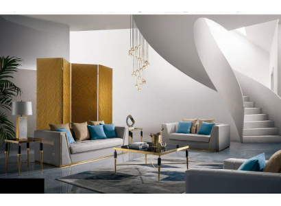 Grijze bankstel Designer bankstellen bankstellen 3+2 leren stoelen met salontafel