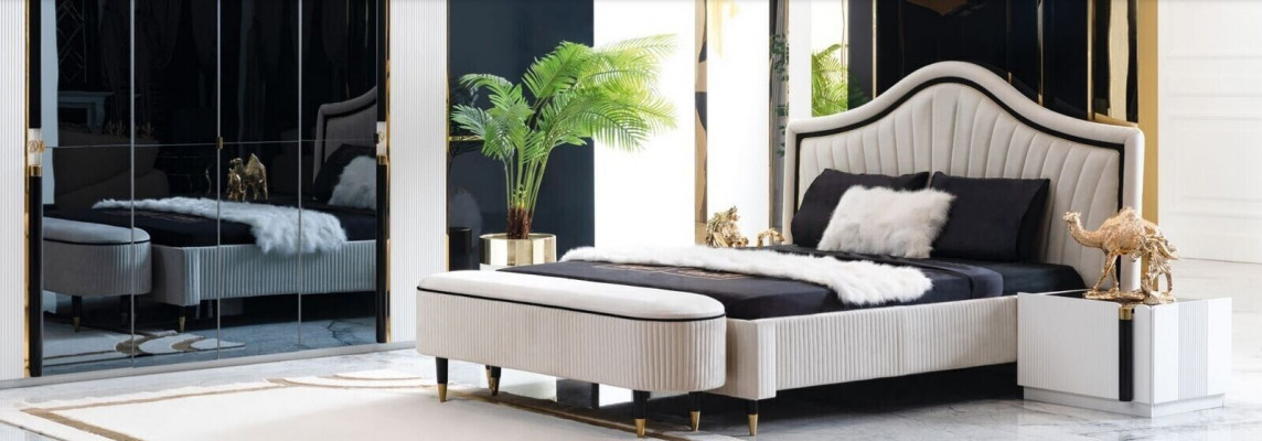 Textiel bed slaapkamer meubilair ontwerp groep 5-dlg. Set 2x nachtkastjes bedden nieuw.